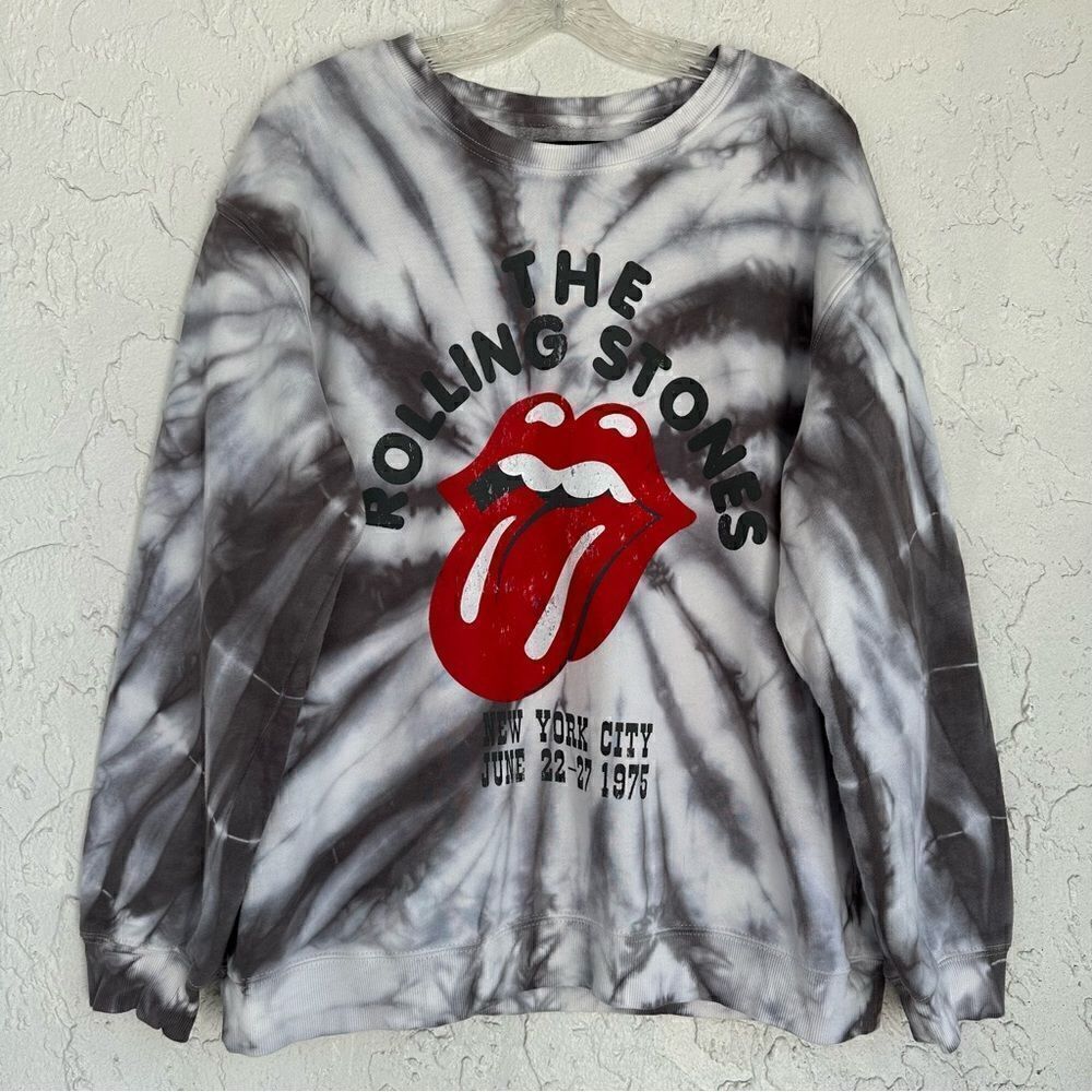THE‎ ROLLING STONES Sweatshirt Womens Size Medium Tie Die Logo Tongue Crew Neck